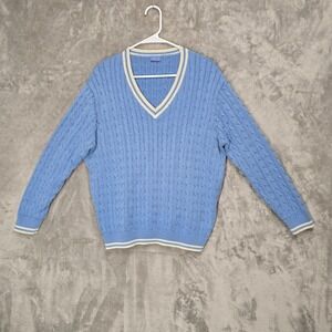J Galt Blue Cable Knit Sweater Small Fisherman Preppy Academic Cotton Blend